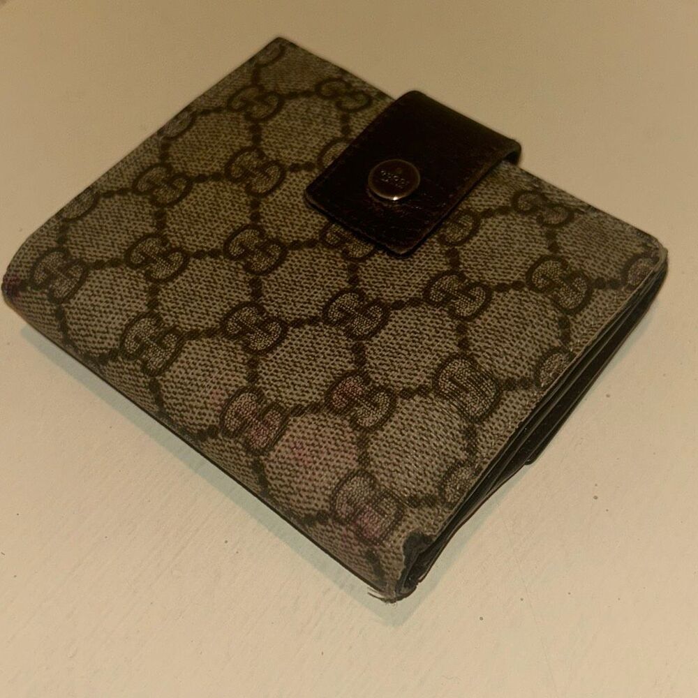 Gucci GG Monogram Coated Canvas Folding Wallet Brown PROJECT DIY UPCYCLE READ - Picture 12 of 13